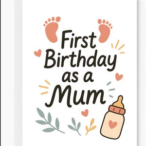 Cartão de primeiro aniversário como mãe – Cartão de aniversário para nova mamãe – Lembrança fofa para o primeiro aniversário da mamãe – Presente do bebê – Presente para nova mamãe