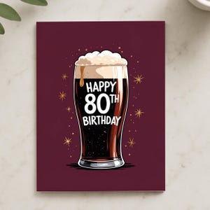 Carte de 80e anniversaire pour grand-père ou papa - « Joyeux 80e anniversaire » carte en verre de pinte, carte d'anniversaire élégante pour grand-père ou papa, cadeau pour lui