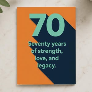 Carte 70e anniversaire, soixante-dix ans de force, amour et héritage, conception typographique élégante pour un cadeau de célébration d'un jalon