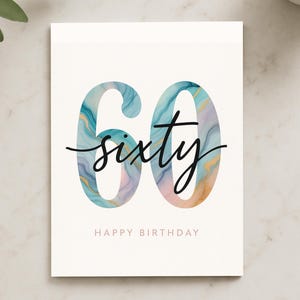 Cartão de aniversário de 60 anos aquarela sessenta script feliz aniversário design para mãe pai avó avô irmã irmão ou amigo