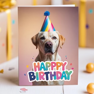 Labrador Geburtstagskarte – Süßes Hund Geburtstagshut Design – Spaß & Fröhlich Haustier Liebhaber Karte