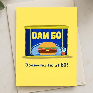 Carte d'anniversaire amusante pour son 60e anniversaire, conception de boîte métallique rétro spam pour grand-père, grand-mère, maman