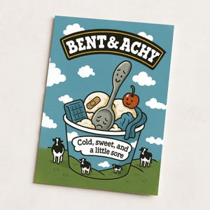Carte d'anniversaire amusante – Parodie de crème glacée « Bent & Achy » | Carte de jeu de mots vieillissante hilarante | Cadeau pour bâillonner la ville pour lui | Humour adulte