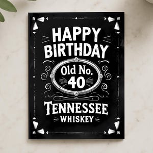Carte de 40e anniversaire, thème Tennessee whisky, carte d'étape amusante, design noir audacieux