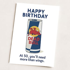 Tarjeta divertida de 50 cumpleaños para él, parodia de bebida energética, tarjeta de broma para esposo, tarjeta de papá envejecido, tarjeta de cumpleaños para hermano
