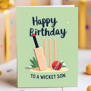Tarjeta de cumpleaños para hijo - Tarjeta de críquet "Para un hijo de wicket", tarjeta de feliz cumpleaños para hijo de mamá o papá, regalo para un amante del críquet.