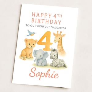 d'anniversaire personnalisée pour fille | fille, petite-fille, nièce, soeur | Thème animal safari dans la jungle