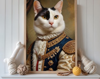 Portrait d'animal de compagnie noble personnalisé : peinture de chat de la Renaissance, cadeau pour amoureux des animaux de compagnie