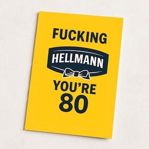 Biglietto di auguri per l'80° compleanno - "Cazzo, Hellmann, hai 80 anni" / Biglietto con un gioco di parole volgare sulla maionese / Divertente regalo per lui o per lei / Umorismo per il compleanno di una persona anziana