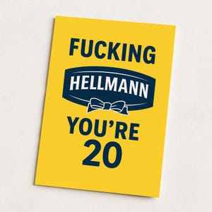 Carte d'anniversaire 20 ans – « Putain de Hellmann, tu as 20 ans » | Carte d'anniversaire de jeu de mots mayonnaise grossière pour lui | Carte amusante pour 20 ans