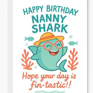 Carte d'anniversaire grand-mère requin - Carte d'anniversaire grand-mère amusante pour enfants - Jolie carte de grand-mère ou de nounou - Anniversaire fin-tastic pour nounou