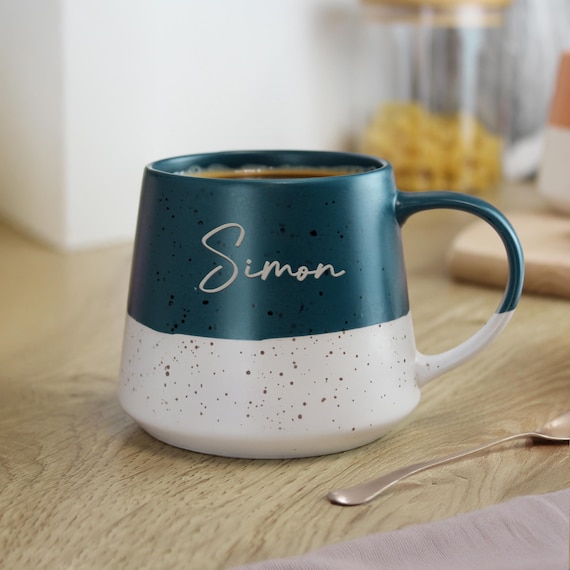 Personalised Name Ceramic Mug – Blue Speckled Coffee Cup | Custom Coworker Gift, Office Desk Mug, Secret Santa, Teacher Gift