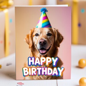 Golden Retriever Geburtstagskarte - süßes Hunde-Geburtstags-Hut-Design - Spaß & fröhliche Haustier-Liebhaber-Karte
