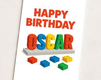Personalized Building Blocks Birthday Card: Custom Kids Name