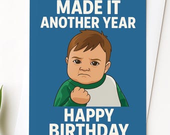 Cartão de aniversário infantil engraçado e de sucesso: meme de saudação para ele ou ela