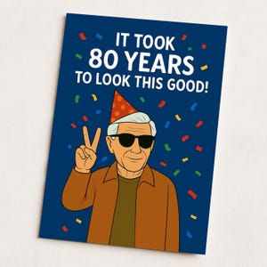 Carte d'anniversaire pour lui : grand-père, père ou oncle sympa, carte d'anniversaire pour homme de 80 ans, style rétro