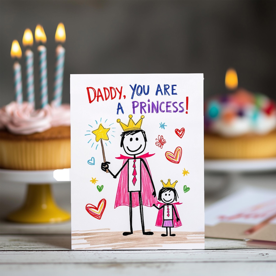 Sentiment Princess Dad Birthday Card – Charming Sentiment From Daughter, Unique Design ...