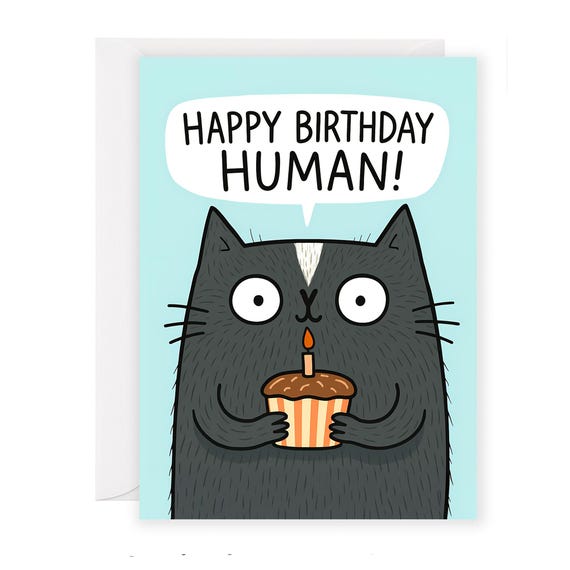 Biglietto di auguri di compleanno con gatto divertente, biglietto di auguri di compleanno stampabile, biglietto di