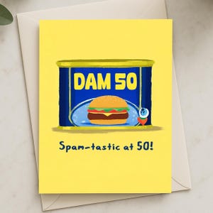 Lustige 50. Geburtstagskarte für Sie oder Ihn mit Anti-Spam-Dosen-Design - DAM 50 Cartoon Essensdose, Opa, Opa, Mama