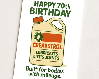 Funny 70th Birthday Card: Motor Oil Parody for Dad, Husband, Friend