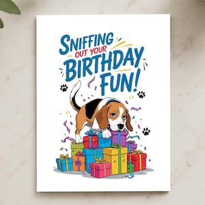 Carte d'anniversaire drôle de beagle - « renifler votre plaisir d'anniversaire », carte de beagle, carte d'anniversaire humoristique pour les amoureux des chiens, cadeau d'amant de beagle