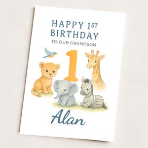Carte d'anniversaire personnalisée pour garçon | Fils, petit-fils, neveu | Safari animaux de la jungle | Carte d'anniversaire personnalisée