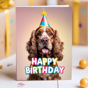Cocker Spaniel Geburtstagskarte - süßes Hunde-Geburtstags-Hut-Design - lustige & fröhliche Haustier-Liebhaber-Karte