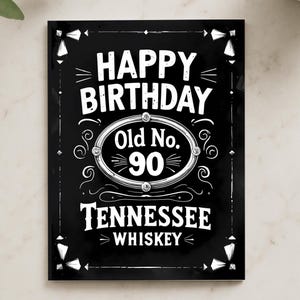 90. Geburtstagskarte für Ihn, gealtert bis zur Perfektion, Whisky-Etikett, klassisches schwarzes Design