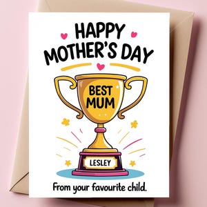Trofeo personalizado para la mejor mamá: tarjeta única para el Día de la Madre, regalo personalizable, mensaje emotivo para el día especial de mamá.