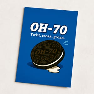 Carte d'anniversaire pour 70 ans – Parodie de cookie « OH-70 » | Crumble, sieste, répétition | Cadeau bâillon hilarant pour lui | Maman, papa, mamie