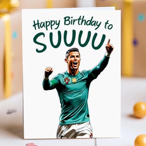 Carte d'anniversaire inspirée de Cristiano Ronaldo Manchester United – « Joyeux anniversaire à Suuuu