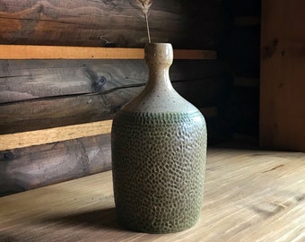 Handmade Vase MOSS, budvase, wheel thrown vase, ceramic vase, stoneware, green vase, bottle neck vase, textured vase, high fire