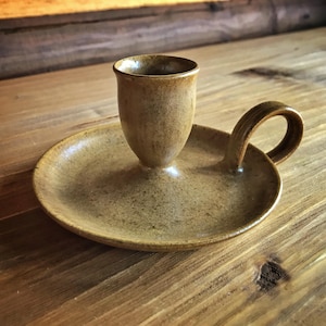 Handmade Candle Holder CINNAMON, wheel thrown, stoneware, high fire, ceramic candle holder, candlestick, with handle, candlestick holder