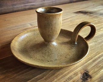 Handmade Candle Holder CINNAMON, wheel thrown, stoneware, high fire, ceramic candle holder, candlestick, with handle, candlestick holder