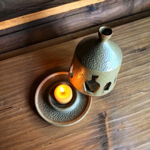 Handmade Luminary WHEATFIEL, lantern, ceramic lantern, candle holder, wheel thrown, stoneware, grey, high fire, handmade lantern, pottery image 3