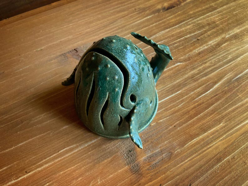 Handmade Lightwhale, wheel thrown, ceramic luminary, luminary whale, ceramic tealight holder, handmade luminary, whale tealight, whale art image 8