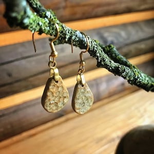 Earrings with handmade ceramic pendant, Brass gold plated, 18K gold plated, ceramic charm