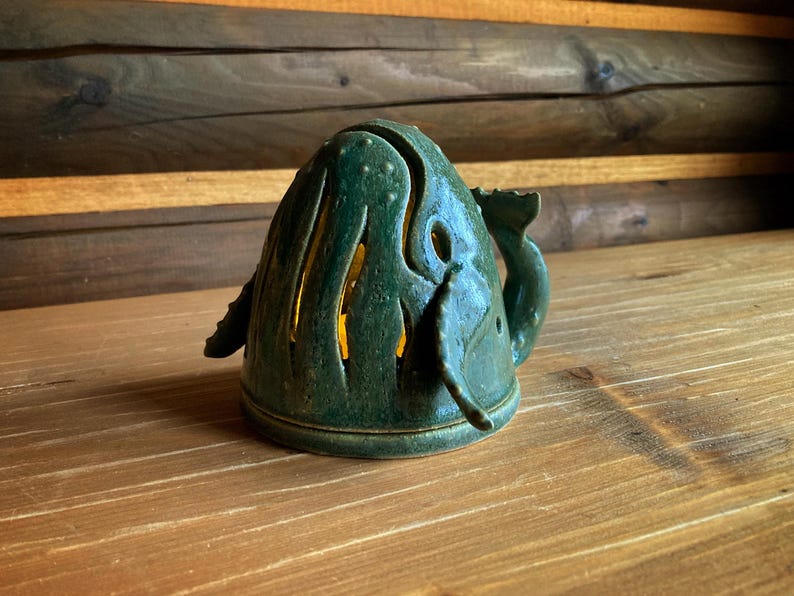 Handmade Lightwhale, wheel thrown, ceramic luminary, luminary whale, ceramic tealight holder, handmade luminary, whale tealight, whale art image 2
