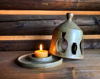 Handmade Luminary WHEATFIEL, lantern, ceramic lantern, candle holder, wheel thrown, stoneware, grey, high fire, handmade lantern, pottery