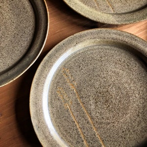 Handmade Plate WHEATFIELD, wheel thrown, 23cm, ceramic plate, breakfast plate, ashglaze, grey, high fire, ear of wheat, serving plate
