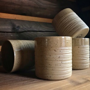 Handmade Tumbler SAND, wheel thrown, ceramic tumbler, ceramic cup, handmade cup, beige, textured, high fire, partly unglazed, Gin & Tonic