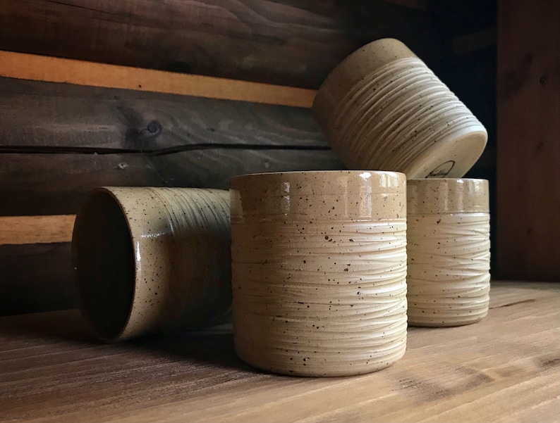 Handmade Tumbler SAND, wheel thrown, ceramic tumbler, ceramic cup, handmade cup, beige, textured, high fire, partly unglazed, Gin & Tonic image 1