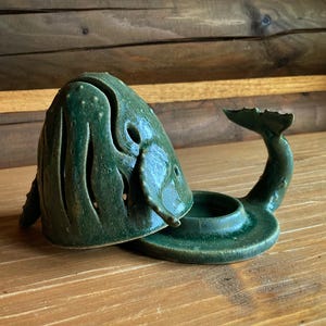 Handmade Lightwhale, wheel thrown, ceramic luminary, luminary whale, ceramic tealight holder, handmade luminary, whale tealight, whale art image 7