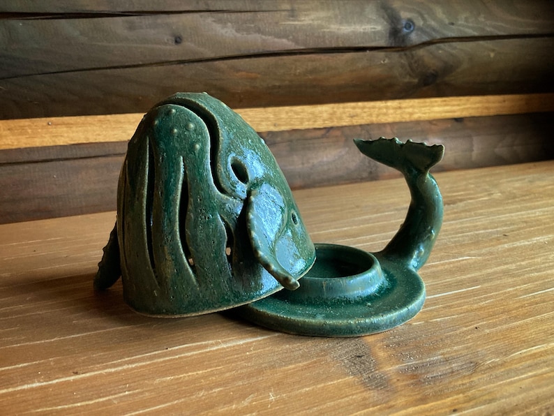 Handmade Lightwhale, wheel thrown, ceramic luminary, luminary whale, ceramic tealight holder, handmade luminary, whale tealight, whale art image 7