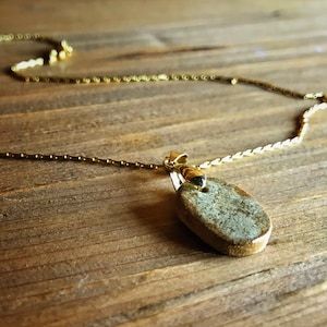 Necklace with handmade ceramic pendant, Brass gold plated, 18K gold plated, ceramic charm, handmade, 45 cm, lobster clasp