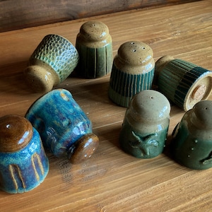 Handmade Salt and Pepper Shaker, 2 pieces set, wheel thrown, ceramic, different designs