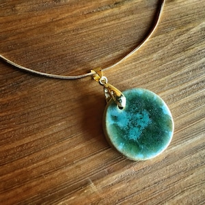 Necklace with handmade ceramic pendant, Brass gold plated, 18K gold plated, ceramic charm, handmade, 45 cm, lobster clasp