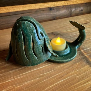 Handmade Lightwhale, wheel thrown, ceramic luminary, luminary whale, ceramic tealight holder, handmade luminary, whale tealight, whale art image 4