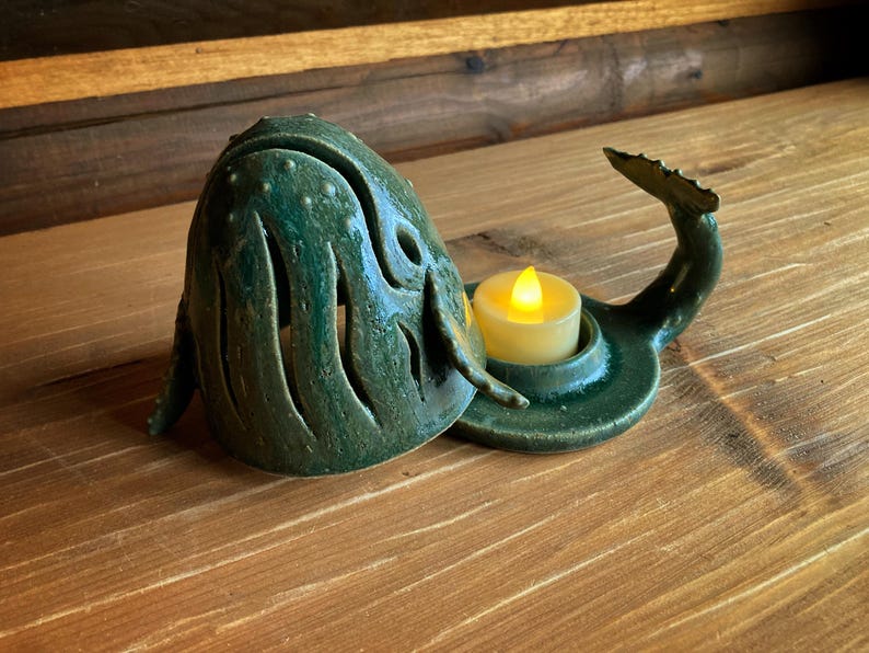 Handmade Lightwhale, wheel thrown, ceramic luminary, luminary whale, ceramic tealight holder, handmade luminary, whale tealight, whale art image 4