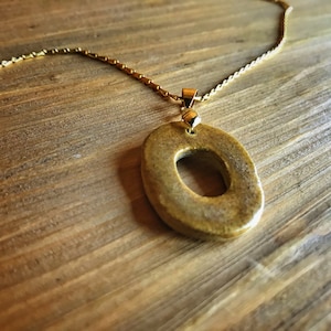 Necklace with handmade ceramic pendant, Brass gold plated, 18K gold plated, ceramic charm, handmade, 45 cm, lobster clasp
